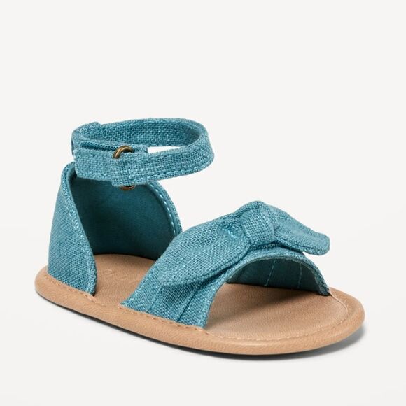 Old Navy New With‎ Tag Size 0-3 Months Linen-Style Bow-Tie Sandals - Picture 1 of 10
